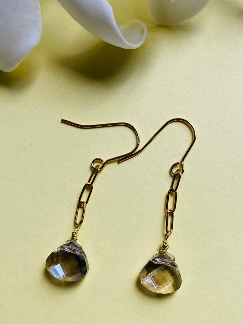 Handmade Paperclip Chain Earrings with Black Diamond Crystal